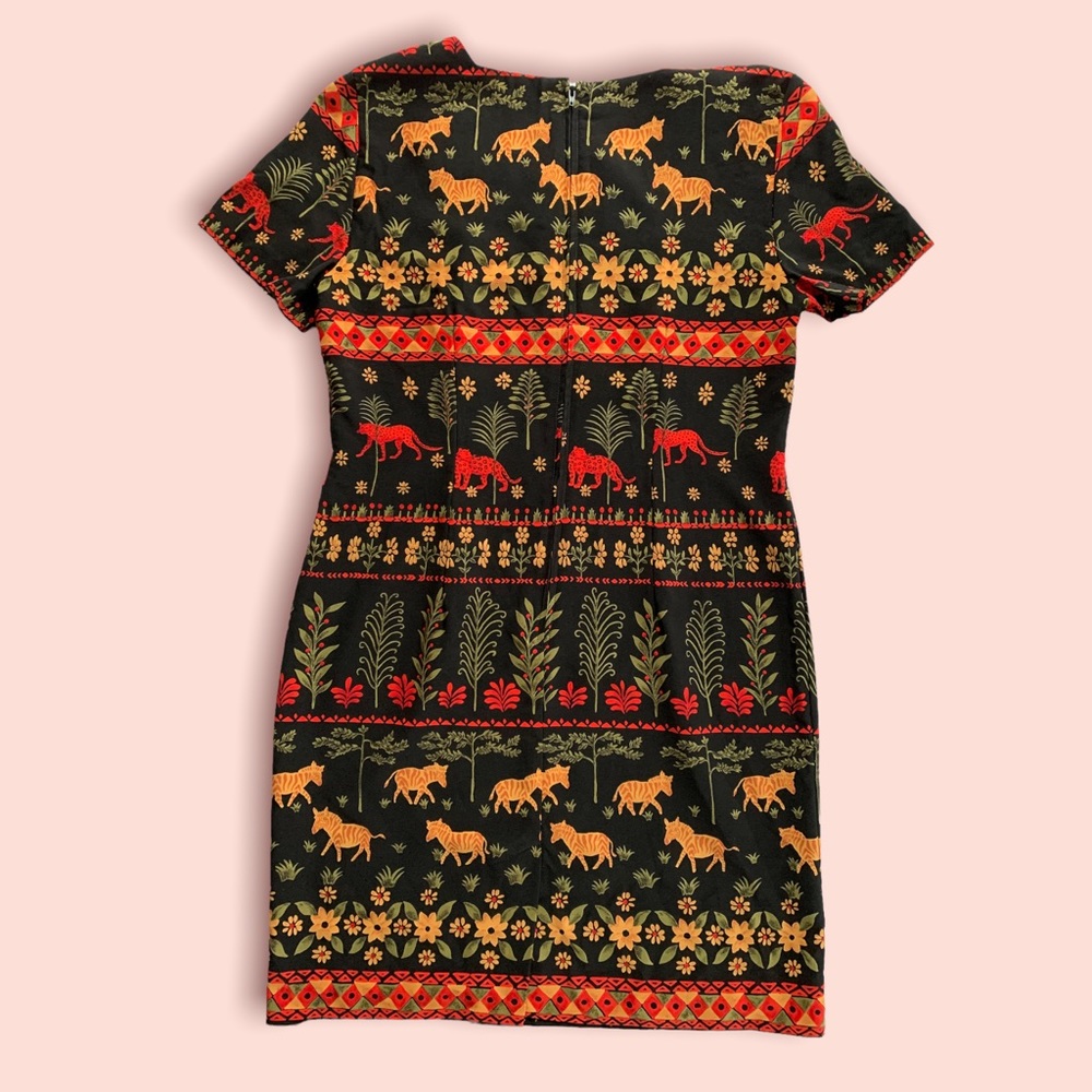 VTG 1990s Sag Harbor Petite Black Safari Print Dress - Picture 2 of 10